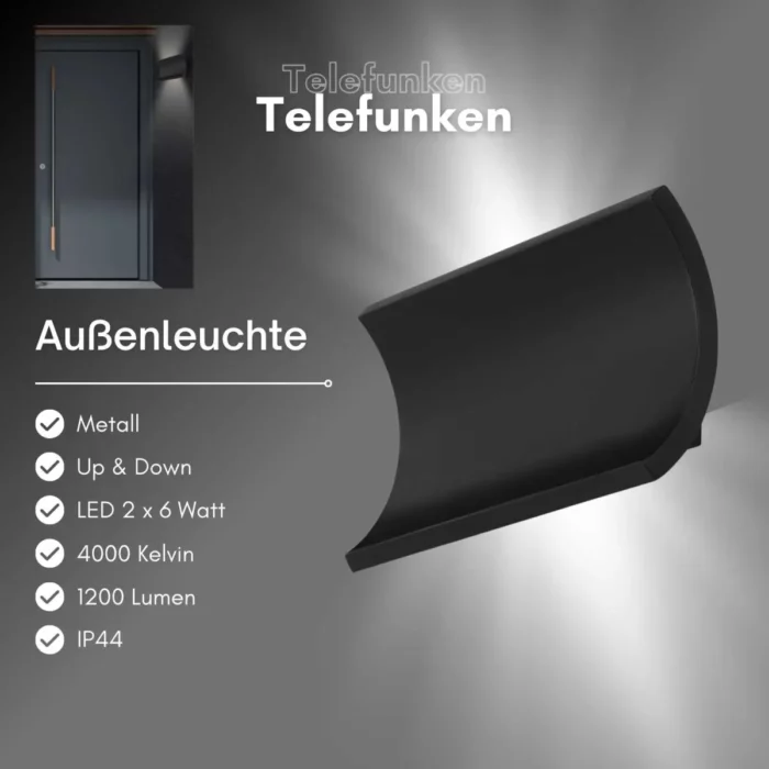 Telefunken Udendørslampe LED Up And Down Sort