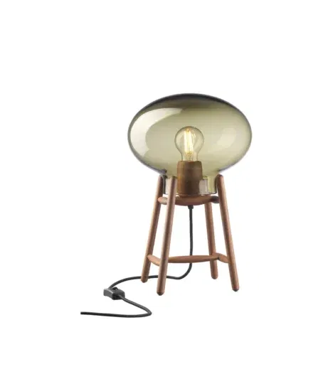 FDB Møbler U4 Hiti bordlampe – Valnød og røgfarvet glas i tidløst design