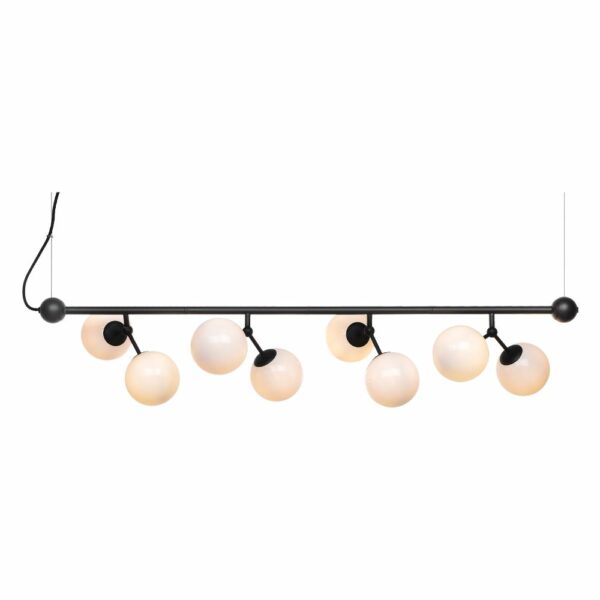 Halo Design Atom langbordspendel i opal glas og sort – moderne design med unikt lysudtryk