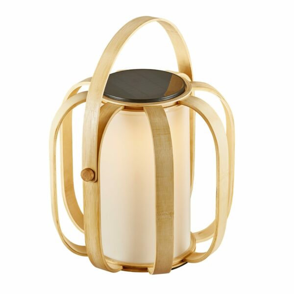 Nordlux Bob – Soldrevet Batterilampe i Bambus med 300 Lumen og Automatisk Tænding